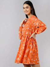 Women Orange Floral Printed Dress